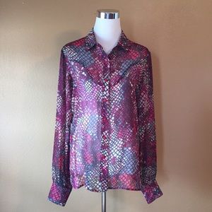 SOCIAL Los Angeles Mosaic Print Sheer Silk Blouse